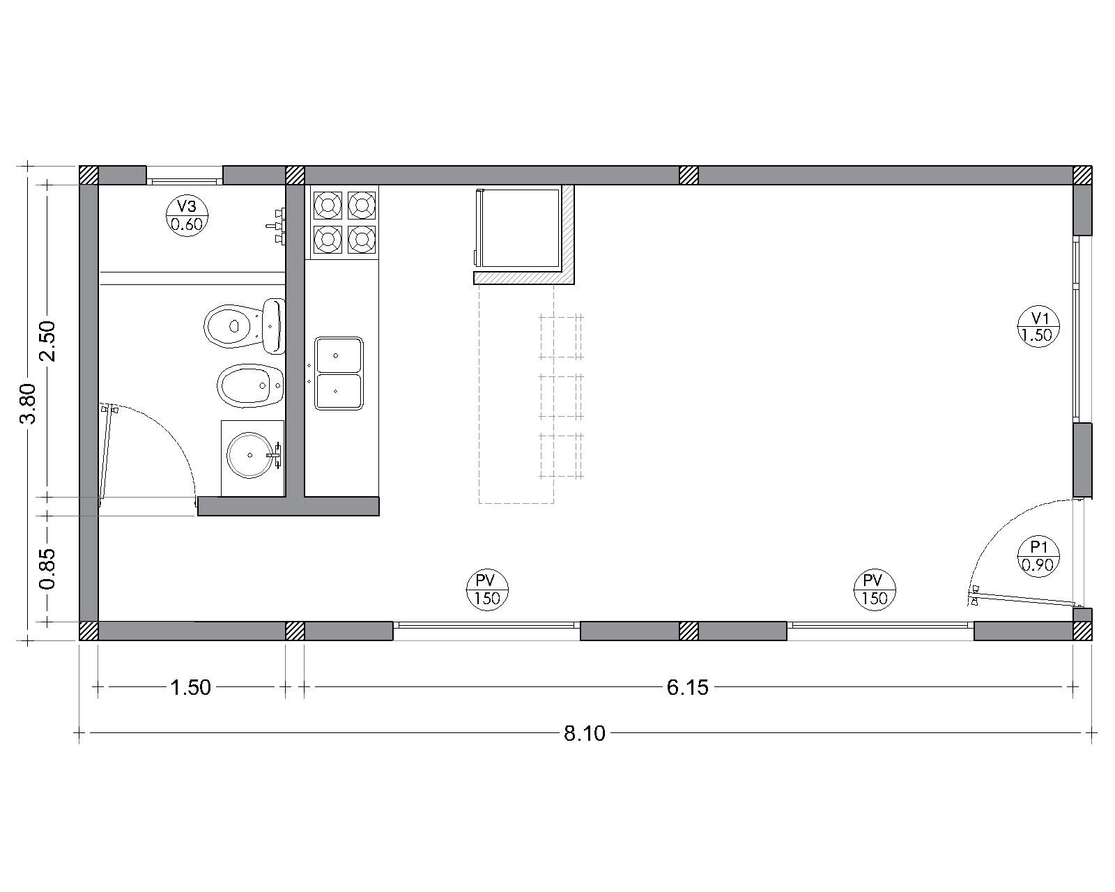 Plano Modelo Monoambiente 30m2