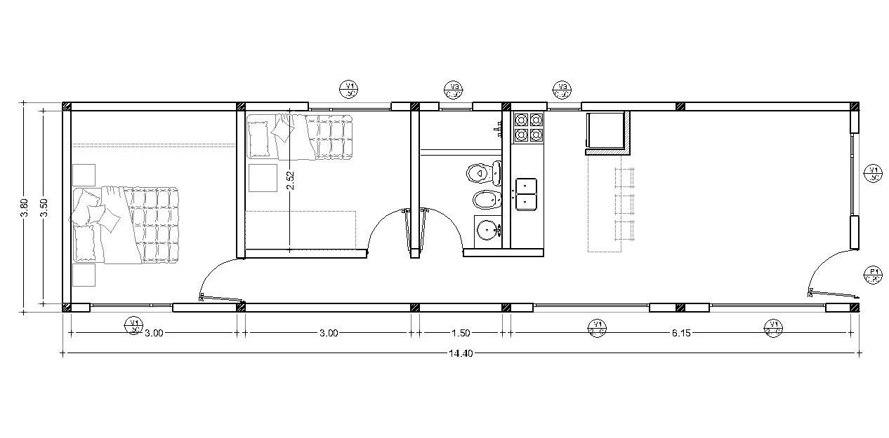 Plano Modelo 2 Dormitorios 55m2